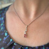 9ct White Gold Pink Tourmaline & Lab Grown Diamond Drop Bubble Pendant