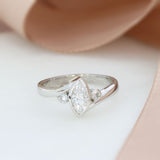 9ct Gold Marquise & Round Lab Grown Diamond 3 Stone Ring 0.59ct