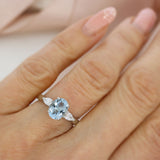 Platinum Oval Aquamarine & Pear Shaped Lab Grown Diamond 3 Stone Ring