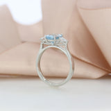 Platinum Oval Aquamarine & Pear Shaped Lab Grown Diamond 3 Stone Ring