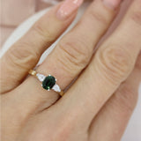 9ct Gold & Platinum Oval Tourmaline & Lab Grown Diamond 3 Stone Ring