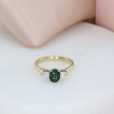 9ct Gold & Platinum Oval Tourmaline & Lab Grown Diamond 3 Stone Ring