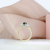 9ct Gold & Platinum Oval Tourmaline & Lab Grown Diamond 3 Stone Ring