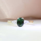 9ct Gold & Platinum Oval Tourmaline & Lab Grown Diamond 3 Stone Ring