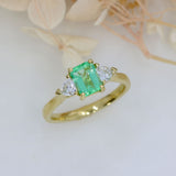 18ct Gold Emerald & Triangular Laboratory Grown Diamond 3 Stone Ring