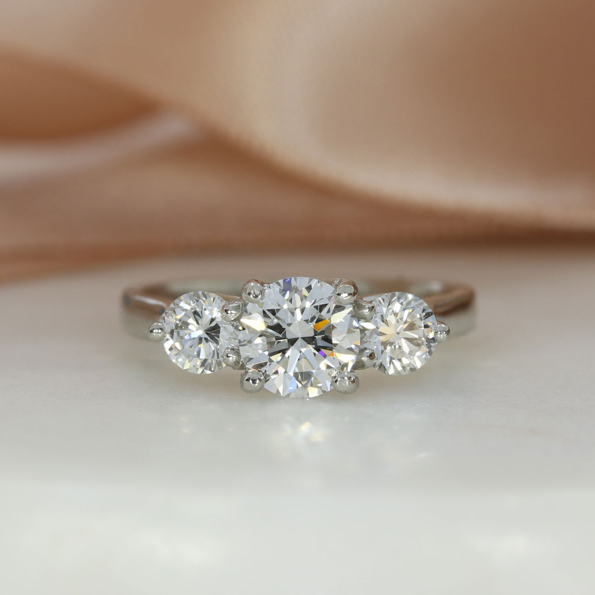 Platinum Claw Set Round Brilliant Cut Laboratory Grown Diamond 3 Stone Ring 1.71