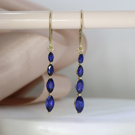 10ct Drop Earrings with Graduating Blue Marquise Stones