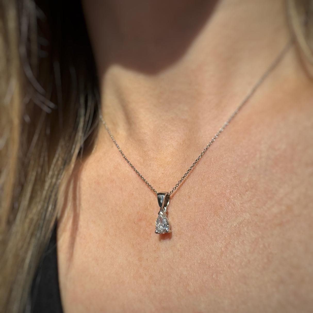 Platinum 3 Claw Set Pear Shape Lab Grown Diamond Pendant 0.70ct On a Platinum Chain