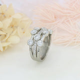 Platinum 3 Row Lab Grown Bubble Ring with Middle Row Pave Set 1.47ct