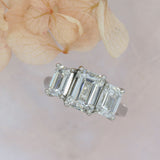 Platinum Certified Emerald Cut Lab Grown 3 Stone Ring Total 7.02ct  D-F VVS-VS