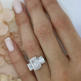 Platinum Certified Emerald Cut Lab Grown 3 Stone Ring Total 7.02ct  D-F VVS-VS
