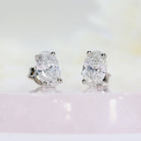 Platinum 4 Claw Set Oval Brilliant Cut Lab Diamond Stud Earrings Total 1.70ct