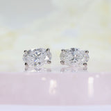 Platinum 4 Claw Set Oval Brilliant Cut Lab Diamond Stud Earrings Total 1.70ct