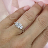 Platinum Emerald Cut Laboratory Grown Diamond Claw Set 3 Stone Ring Approximate 1.67ct
