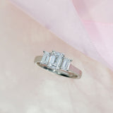 Platinum Emerald Cut Laboratory Grown Diamond Claw Set 3 Stone Ring Approximate 1.67ct