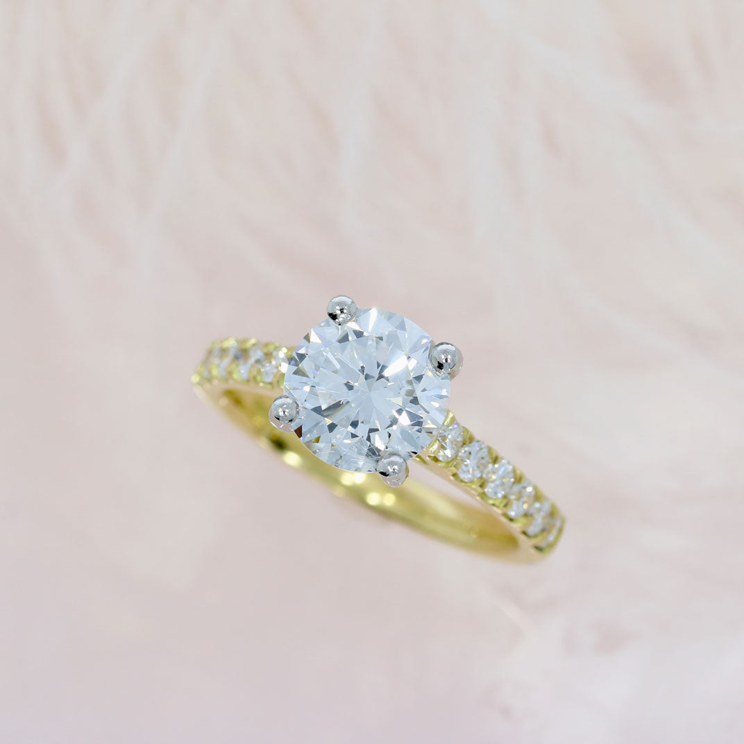 18ct Yellow Gold Lab Grown Diamond Solitaire Ring With Diamond Set shoulders 2.23ct