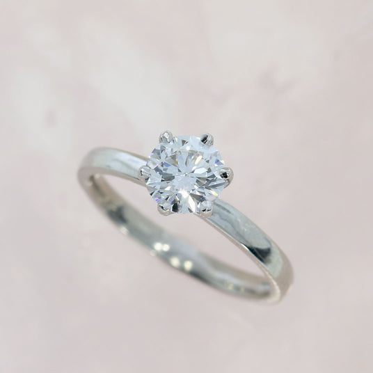 Platinum Certified Round 6 Claw Set Laboratory Grown Diamond Solitaire 1.00ct