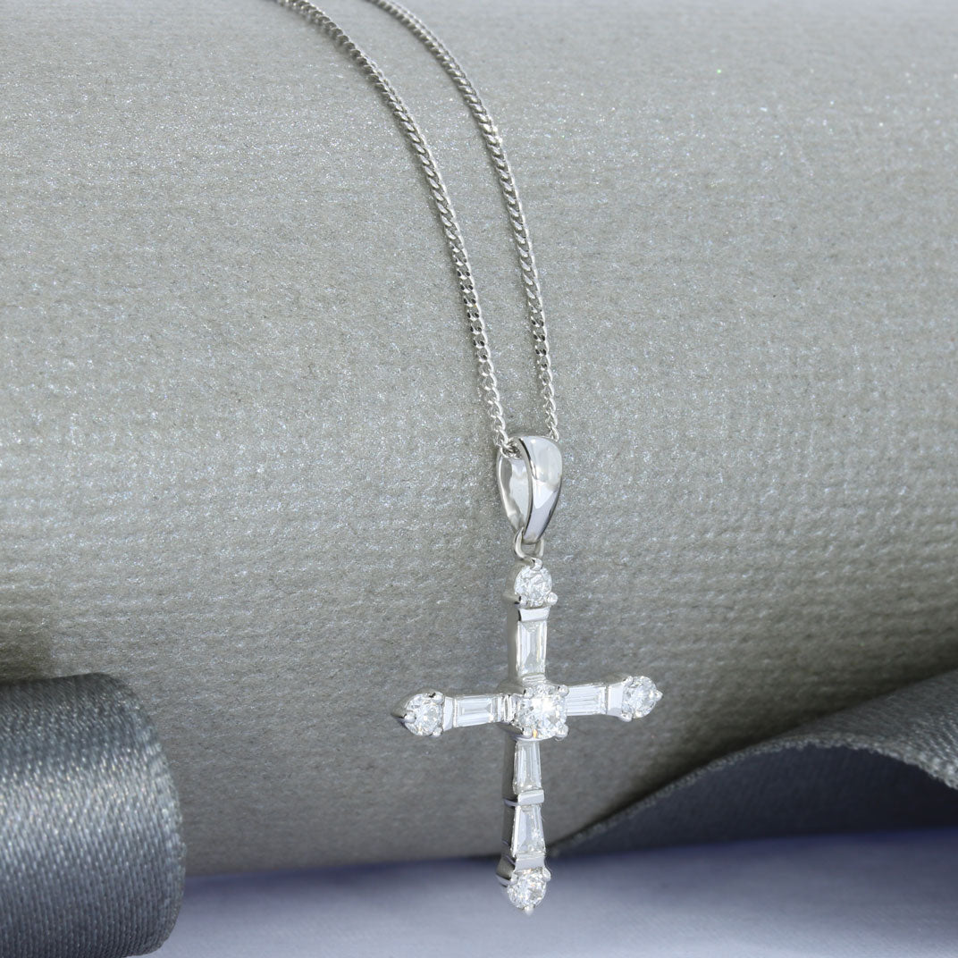 18ct Diamond Set Cross on 9ct 16inch Fine Chain