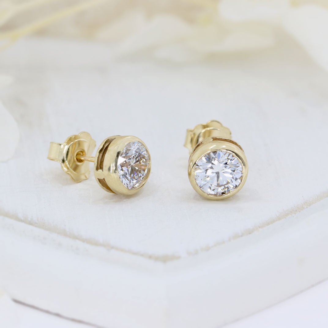 9ct Yellow Gold Certified Rub over Laboratory Grown Diamond Stud Earrings 2.02ct