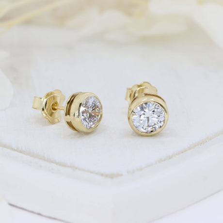 9ct Yellow Gold Certified Rub over Laboratory Grown Diamond Stud Earrings 2.02ct