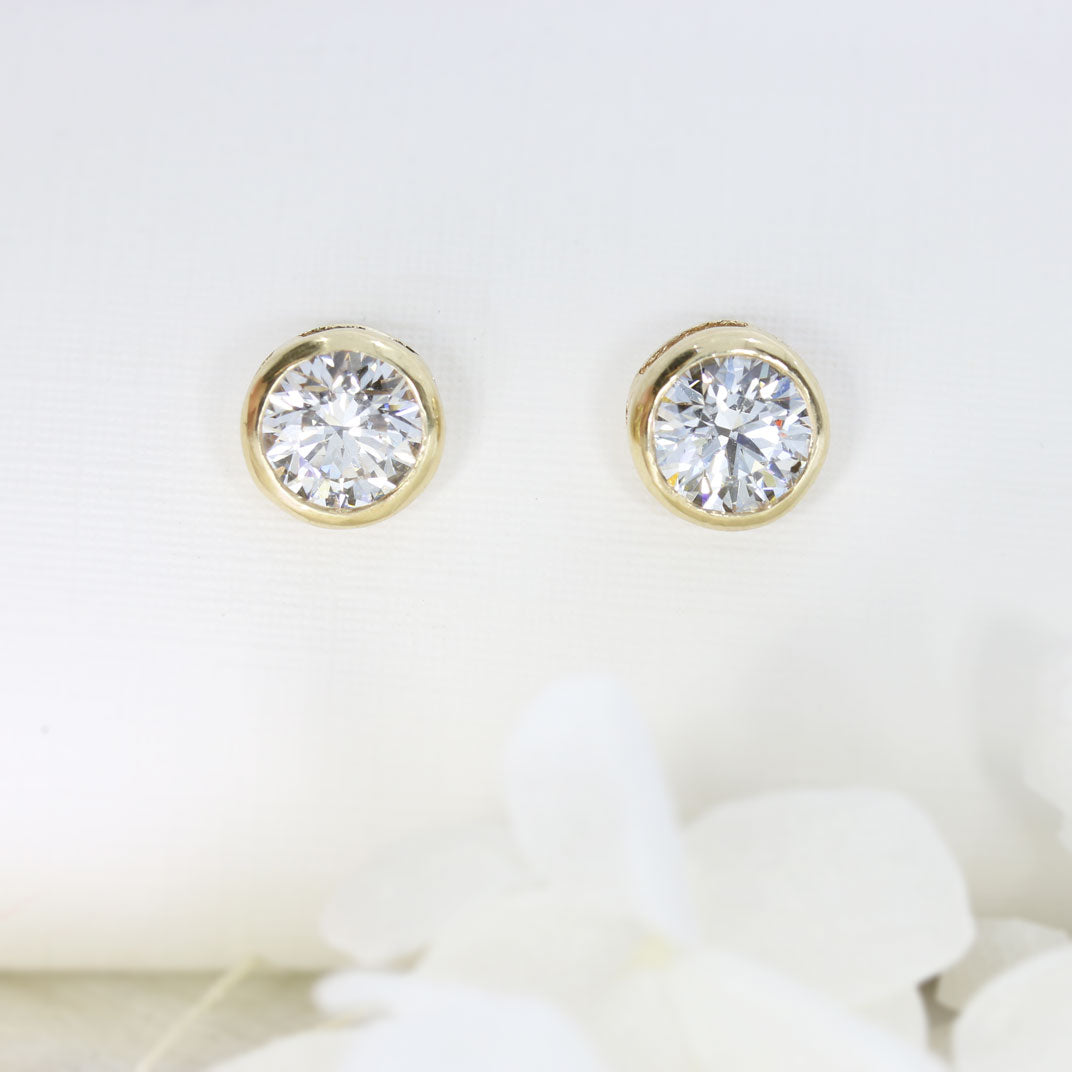 9ct Yellow Gold Certified Rub over Laboratory Grown Diamond Stud Earrings 2.02ct