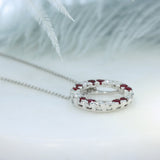 9ct White Gold Ruby & Lab Diamond Circle Pendant & 9ct Chain