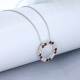 9ct White Gold Ruby & Lab Diamond Circle Pendant & 9ct Chain