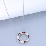 9ct White Gold Ruby & Lab Diamond Circle Pendant & 9ct Chain