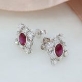 18ct White Gold Fancy Rectangular Oval Ruby & Princess Cut Diamond Earrings