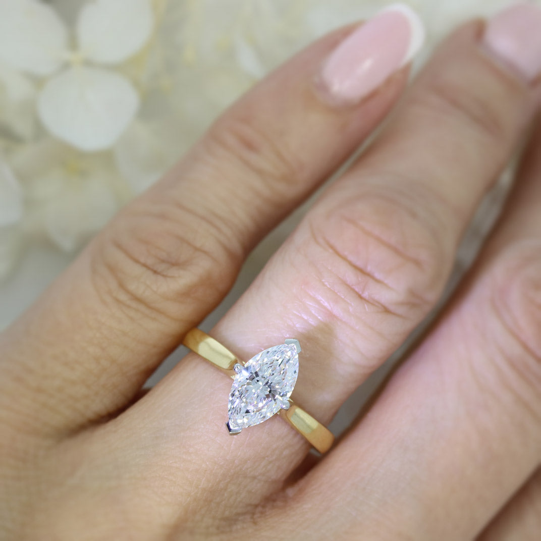 18ct Yellow Gold Certified Lab Grown Diamond Marquise Solitaire Ring 1.52ct