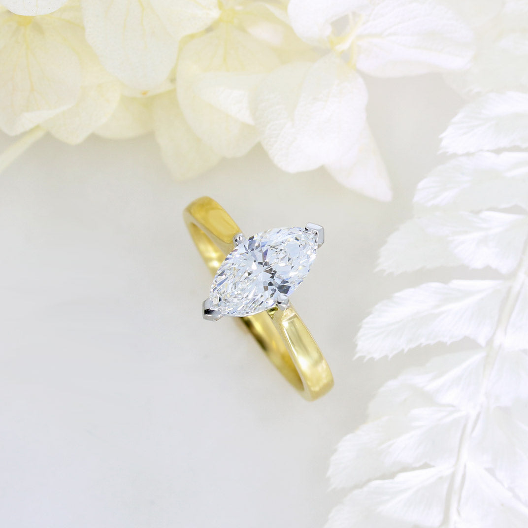 18ct Yellow Gold Certified Lab Grown Diamond Marquise Solitaire Ring 1.52ct