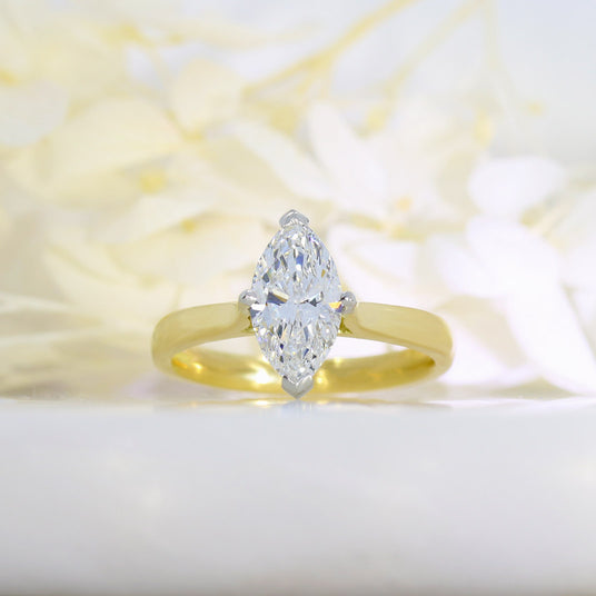 18ct Yellow Gold Certified Lab Grown Diamond Marquise Solitaire Ring 1.52ct