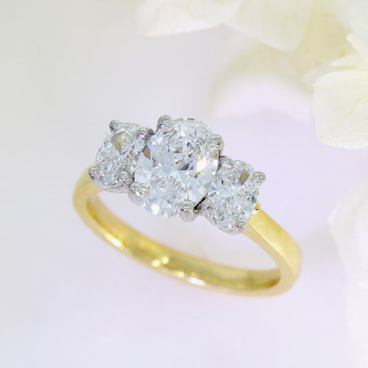 18ct Yellow Gold Oval Brilliant Cut Certified Lab Grown Diamond 3 Stone Ring 2.32ct