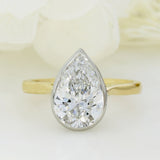 18ct Rubover Set Pear Shape Certified Lab Solitaire Ring 3.02ct D VS1