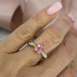 9ct Pink Tourmaline Ring with Pave Set Diamond Shoulders