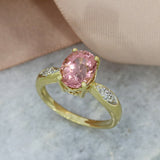 9ct Pink Tourmaline Ring with Pave Set Diamond Shoulders
