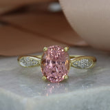 9ct Pink Tourmaline Ring with Pave Set Diamond Shoulders