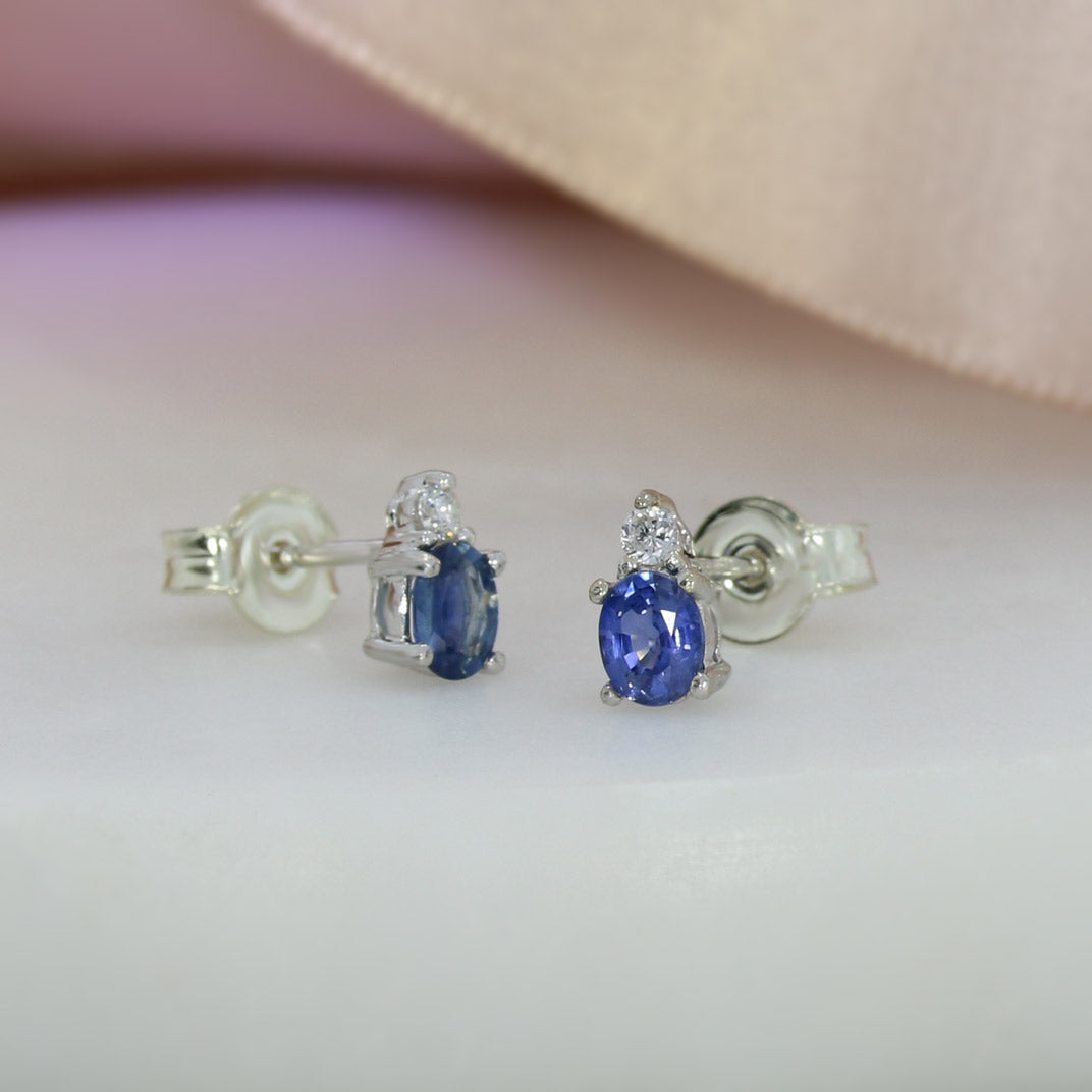 18ct Sapphire Stud Earrings with Small Diamonds