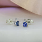 18ct Sapphire Stud Earrings with Small Diamonds