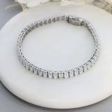 9ct White Gold Emerald Cut Laboratory Diamond Claw Set Line Bracelet 16.00ct