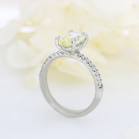 Platinum Certified Fancy Yellow Oval Lab Grown Diamond Solitaire Ring 1.73ct VS1