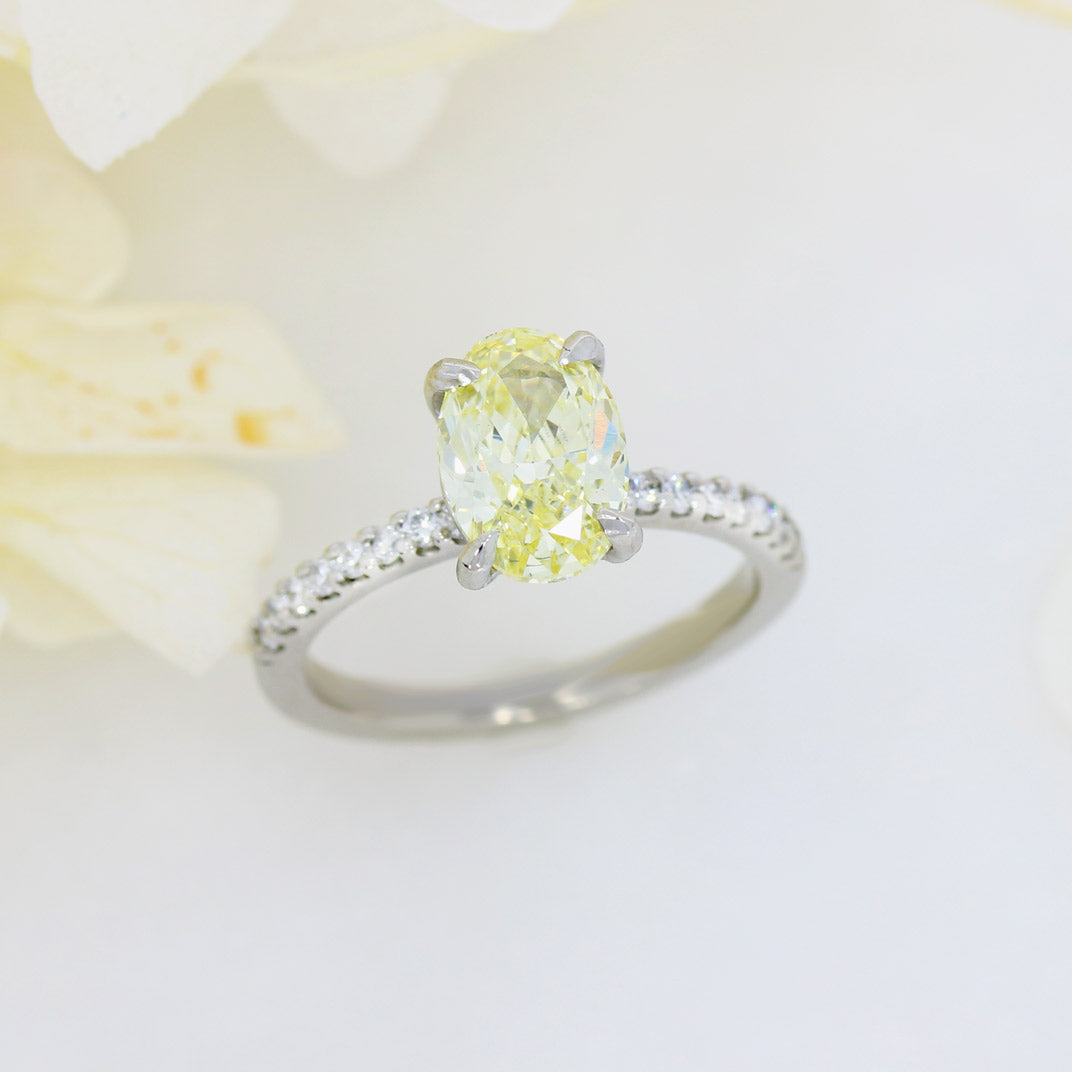 Platinum Certified Fancy Yellow Oval Lab Grown Diamond Solitaire Ring 1.73ct VS1
