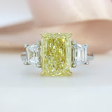 Platinum Certified Fancy Intense Yellow Lab Grown Diamond 3 Stone Ring 5.11ct