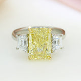 Platinum Certified Fancy Intense Yellow Lab Grown Diamond 3 Stone Ring 5.11ct
