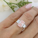18ct & Plat Certified Fancy Vivid Pink Lab Diamond with Trapezoid Shoulders 3.92ct
