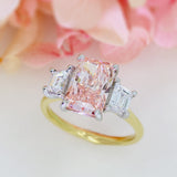 18ct & Plat Certified Fancy Vivid Pink Lab Diamond with Trapezoid Shoulders 3.92ct