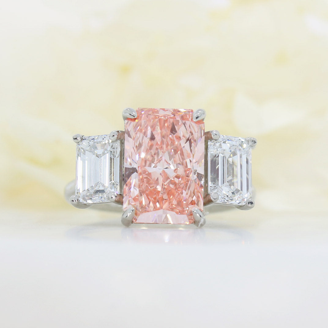 Platinum Certified Rectangular Lab Fancy Vivid Pink & lab Emerald Cut 6.07ct