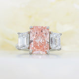 Platinum Certified Rectangular Lab Fancy Vivid Pink & lab Emerald Cut 6.07ct