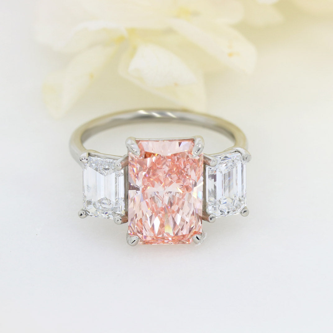 Platinum Certified Rectangular Lab Fancy Vivid Pink & lab Emerald Cut 6.07ct