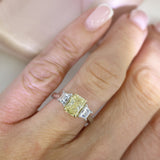 Platinum Certified Fancy Intense Yellow Lab Grown 3 Stone Ring 2.30ct